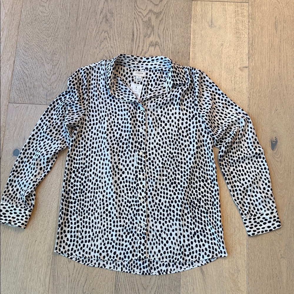 J.Crew Black & White Spotted Button-Up Blouse – Size XS – NWT